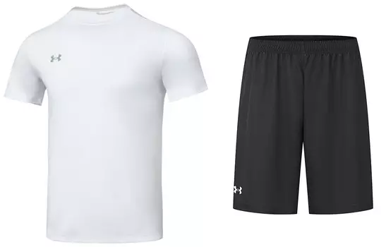 Повседневный спортивный мужской костюм белый топ + черные шорты Under Armour, белый
