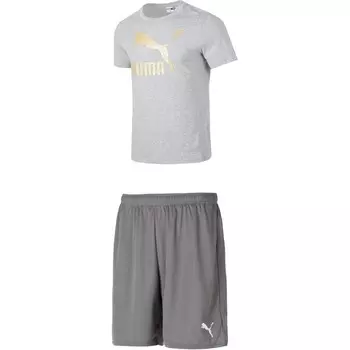 Повседневный спортивный мужской костюм светло-серый меланж Puma, серый