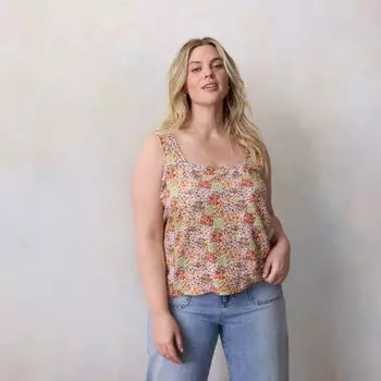 Повседневный топ с квадратным вырезом и застежкой на пуговицах сзади больших размеров Lc Lauren Conrad, мультиколор