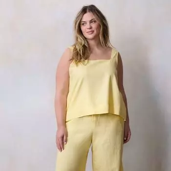 Повседневный топ с квадратным вырезом и застежкой на пуговицах сзади больших размеров Lc Lauren Conrad, цвет yellow white chip