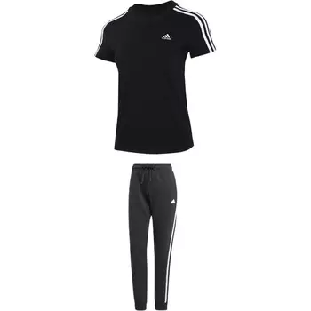 Повседневный женский комплект: черная футболка и черные брюки Adidas