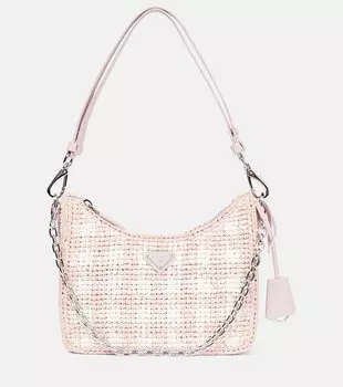 Повторный выпуск плечевой сумки с вязаным узором Prada, Alabastro