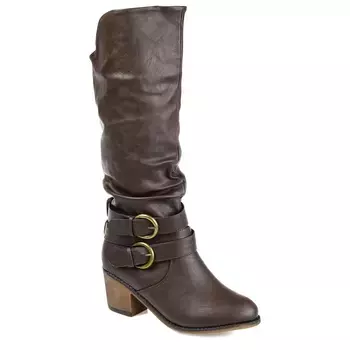 Поздние сапоги с широким каблуком и блочной подошвой Journee, коричневый