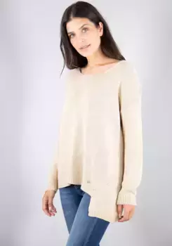 Пожалуйста, джинсовый свитер с круглым вырезом "PL-M49", красивого меланжевого цвета, один размер Please Jeans, цвет Beige 1170