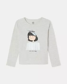 Позиционная футболка для девочки с длинным рукавом Kids El Corte Ingls, светло-серый