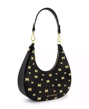 Позолоченная кожаная сумка-хобо с фурнитурой Mac Duggal, черный