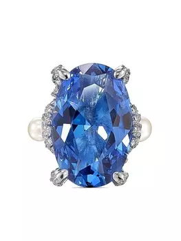 Позолоченное кольцо Aqua Mermaid с камнями и жемчугом Anabela Chan, синий