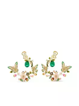 Позолоченные серьги-клипсы Butterfly Garland с камнями и бриллиантами Anabela Chan, зеленый