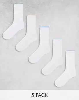Пять пар белых носков с контрастным рантом ASOS DESIGN