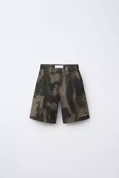 Пятнистый принт шорты-бермуды ZARA, цвет Dark beige