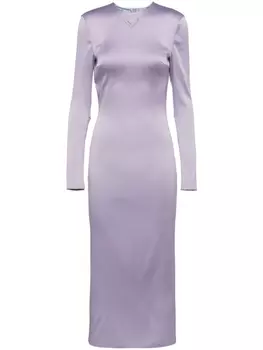 Prada атласное платье миди с логотипом, фиолетовый