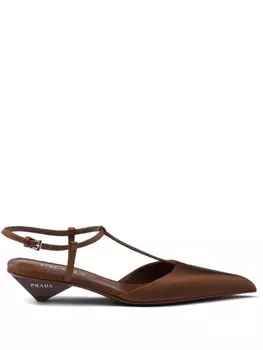 Prada атласные туфли с тисненым логотипом, коричневый