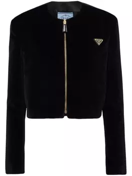 Prada бархатная куртка с логотипом, черный