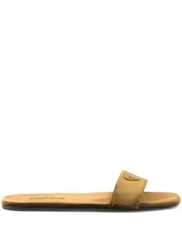 Prada бархатные шлепанцы с логотипом, коричневый