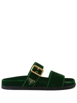 Prada бархатные шлепанцы с логотипом, зеленый