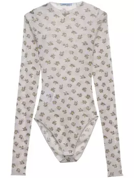 Prada боди с цветочным принтом, белый