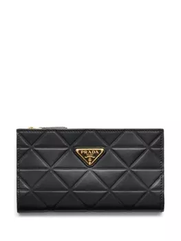 Prada большой кожаный кошелек с треугольным логотипом, черный