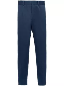 Prada брюки строгого кроя с нашивкой-логотипом, синий