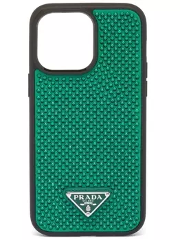 Prada чехол для iPhone 14 Pro Max с кристаллами, зеленый