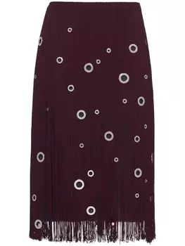 Prada декорированная юбка миди с бахромой, красный