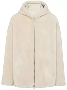 Prada дубленка из овчины с капюшоном, нейтральный цвет