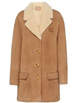 Prada дубленка с нашивкой-логотипом, коричневый