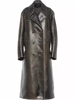 Prada двубортное кожаное пальто, черный