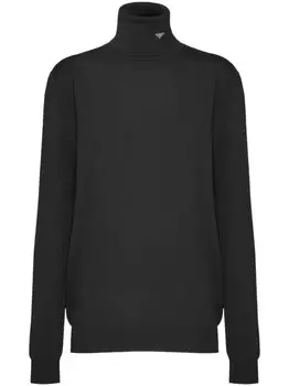 Prada джемпер из шерсти с эмалевым треугольником и логотипом, черный