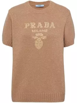 Prada джемпер из смесового кашемира с логотипом, нейтральный цвет