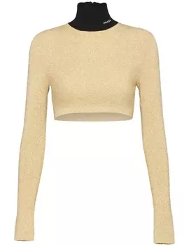 Prada джемпер с воротником-воронкой из ткани ламе, золотой