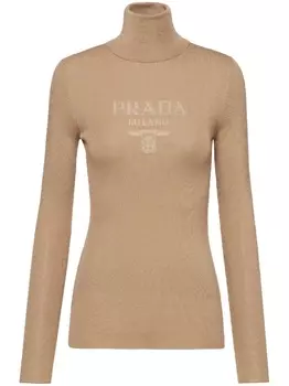 Prada джемпер с высоким воротником и логотипом, коричневый