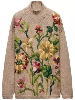 Prada джемпер с высоким воротом, связанный интарсией, коричневый