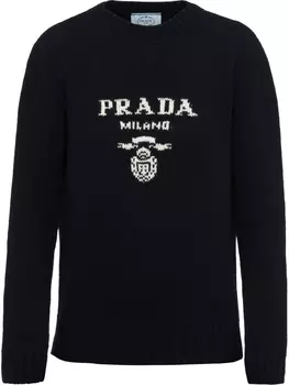 Prada джемпер вязки интарсия с логотипом, синий