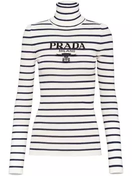 Prada джемпер вязки интарсия с высоким воротником и логотипом, белый