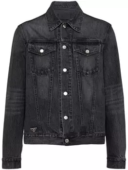 Prada джинсовая куртка с нашивкой-логотипом, черный