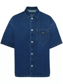 Prada джинсовая рубашка с логотипом, синий