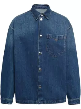 Prada джинсовая рубашка с логотипом, синий