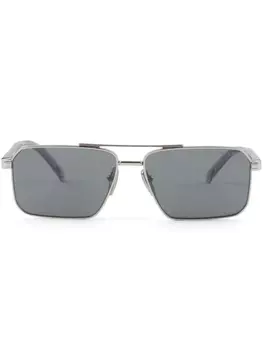 Prada Eyewear солнцезащитные очки с прямоугольной оправой и двойной перемычкой, серебристый