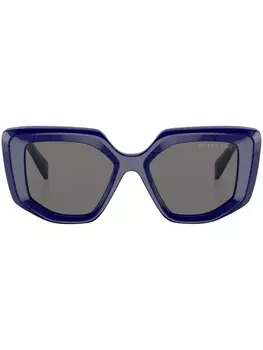 Prada Eyewear солнцезащитные очки в геометричной оправе с логотипом, синий