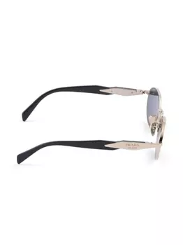 Prada Eyewear солнцезащитные очки в овальной оправе с логотипом, серебристый