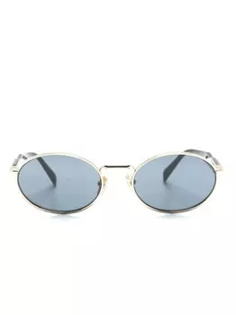 Prada Eyewear солнцезащитные очки в овальной оправе с логотипом, золотой