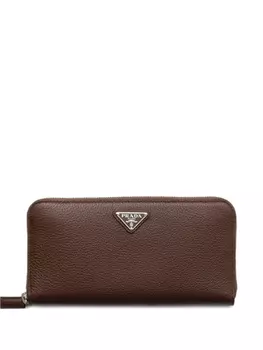 Prada фактурный кошелек с круговой молнией, коричневый