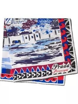 Prada фуляр Pittoresque Paris с принтом, синий