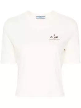 Prada футболка из хлопка с логотипом, нейтральный цвет