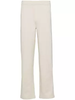 Prada хлопковые спортивные брюки с треугольным логотипом, нейтральный цвет