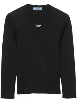 Prada хлопковый топ с круглым вырезом, черный