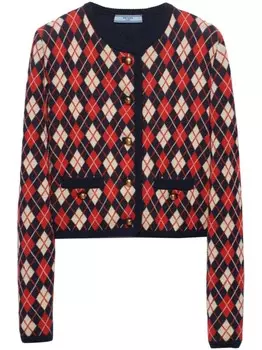 Prada кардиган из хлопка с узором «аргайл», синий