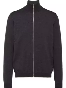 Prada кардиган на молнии с высоким воротником, серый