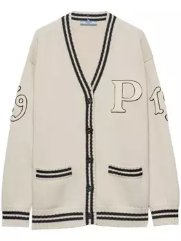 Prada кардиган с нашивкой-логотипом, нейтральный цвет