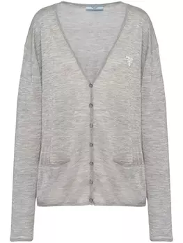 Prada кардиган с вышитым логотипом, серый